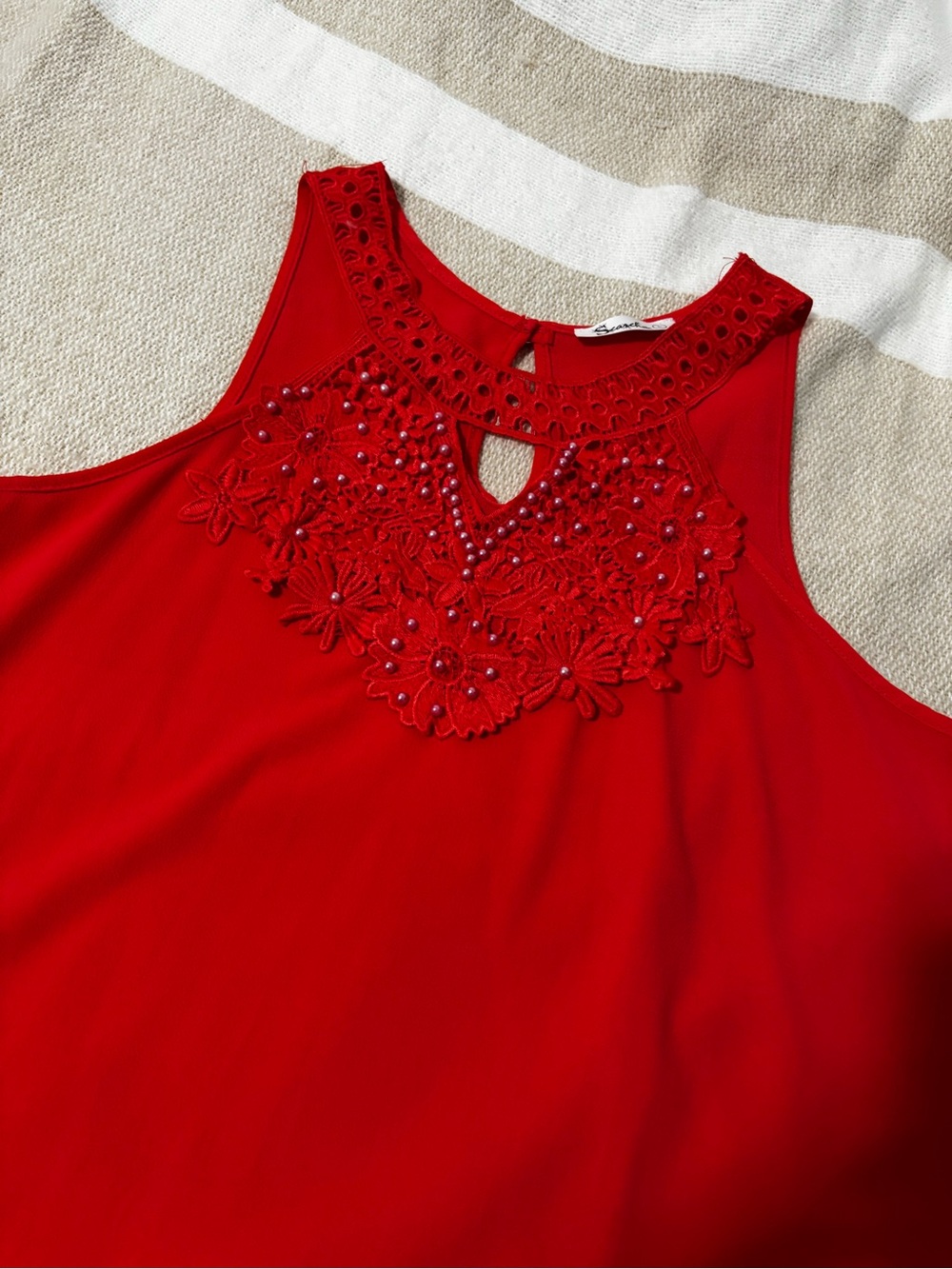 Elegant Coral Embroidered Beaded Halter Camisole